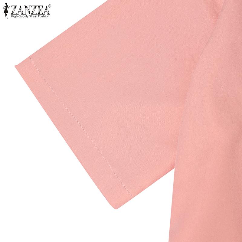 ZANZEA Women Summer Turn Down Collar Short Sleeve Drawstring Jumpsuits Overalls
