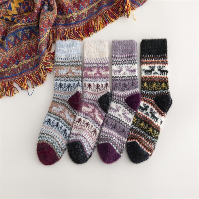 Women Vintage Faux Wool Thick Knitted Socks Winter Warmth Thermal Crew Socks for Everyday Use Cold Season Christmas Gift