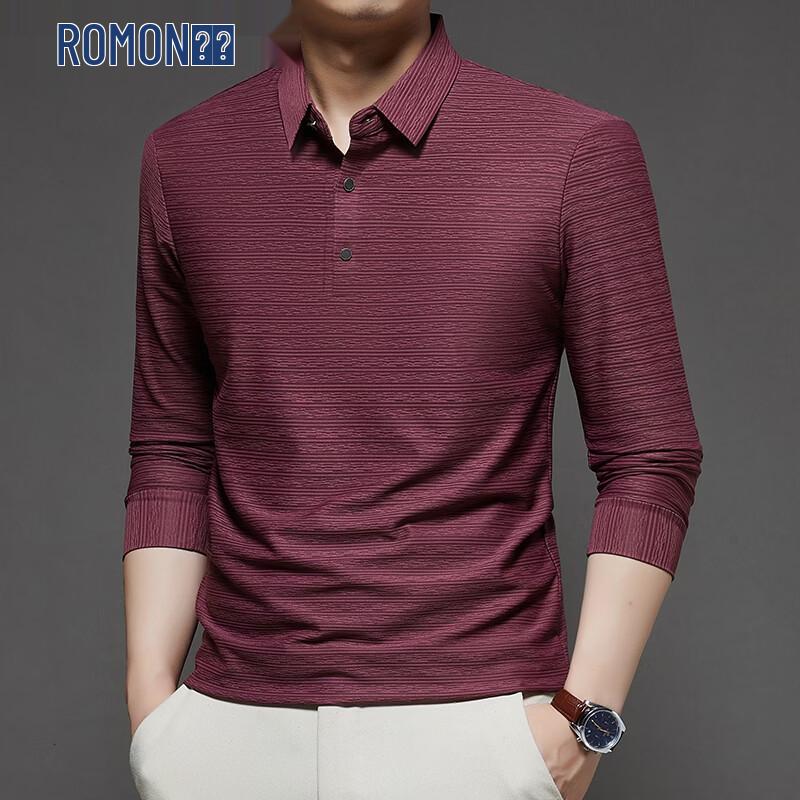 Romon Men s Long-Sleeve Jacquard Polo Shirt 58