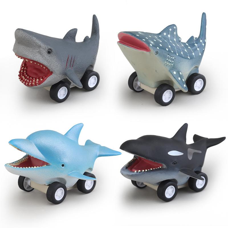 Amazon Cross-border Children's Toy Hand-painted Simulation 4 Marine Animal Model Cars Inertia Pull Back Marine Toys