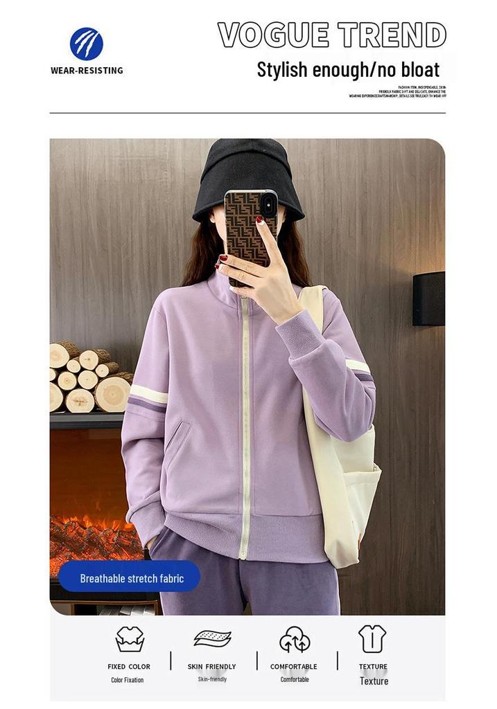 Winter Women's Fleece-Lined Slim Fit Cardigan & Joggers Fitness Set