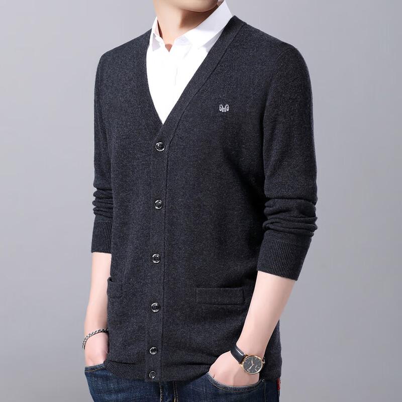 Hengyuanxiang Men's V-Neck Wool Blend Knit Cardigan