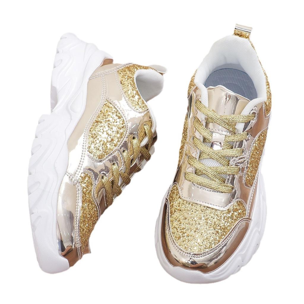 New comfortable sports casual high heel platform sequined dad shoes breathable