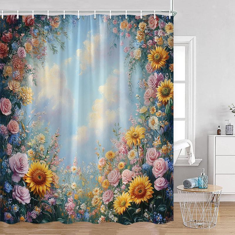 Czerwone Róże Kwiatowy Zasłona Prysznicowa Romantyczny Kwiat Roślina Miłość Romans Zasłona Kąpielowa Poliester Nowoczesna Dekoracja Łazienki z Hakiem