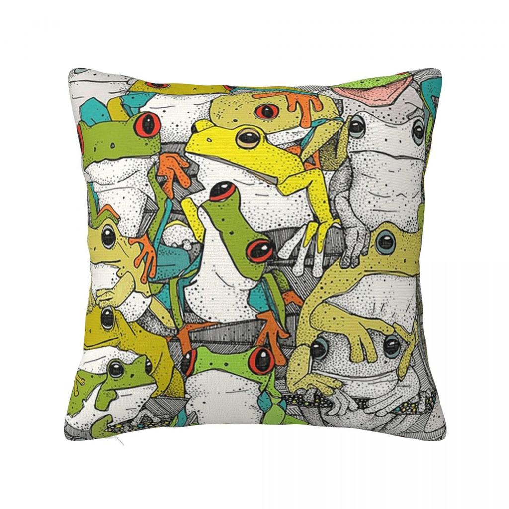 Seamless Pattern With Asian Tree Frogs Square Pillowcase Cushion Cover Pillow Case Throw Pillow Cover for Home Sofa Living Room
