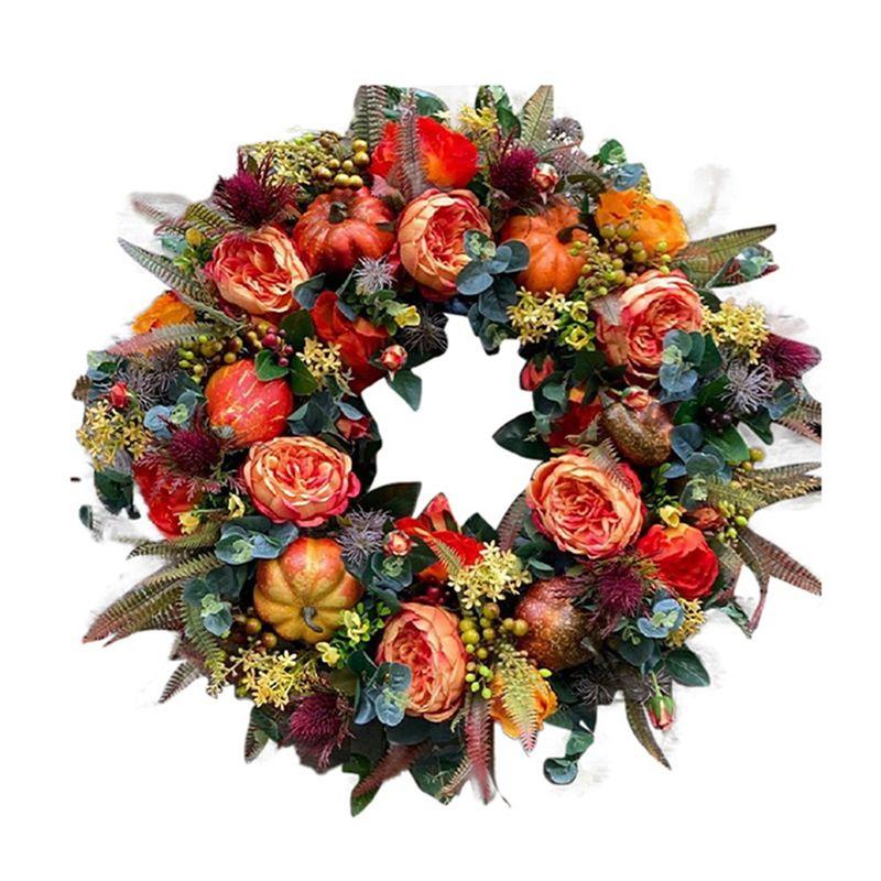 

M-Modern-Autumn Wreath Fall Wreaths For Front Door Outside,With Pumpkin Berries Suitable For Halloween Thanksgiving