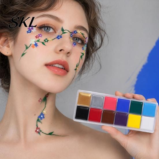 Rich Pigmented Makeup Palette 12 Colors Face Body Paint Set, Professional Painting Easy Apply Kit for Halloween Party, Stage Costume, Cosplay,