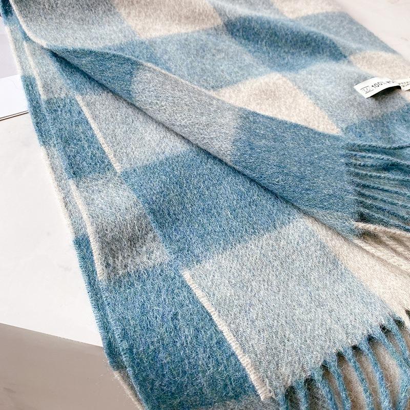 Blue wool scarf men's winter plaid new high-end gift for boyfriend boys