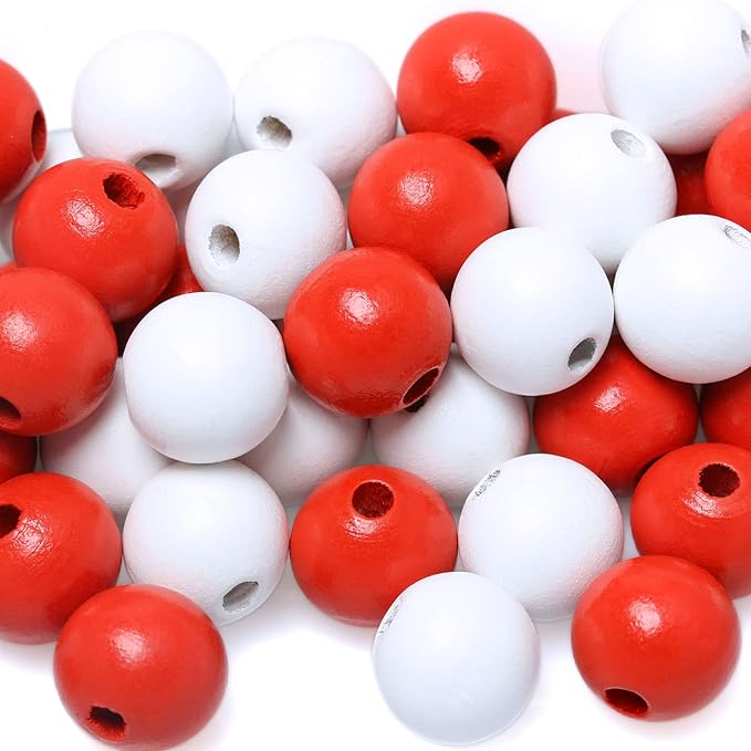 100 Beads 16mm Wooden Loose Spacer Beads for Crafts Making, Colorful Farmhouse Wooden Beads for Home Decor
