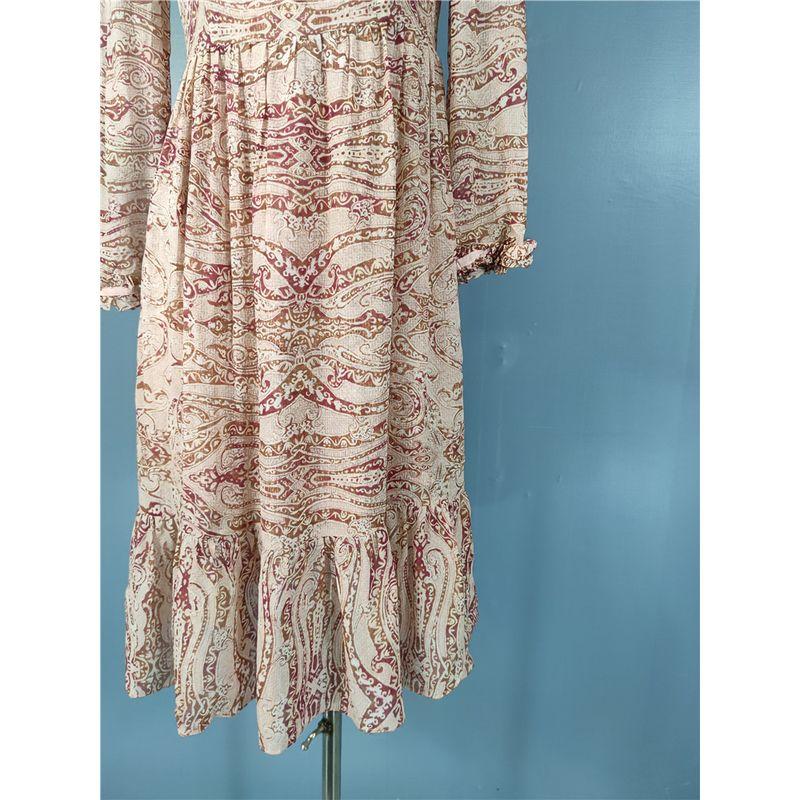 Foreign Trade Order Exquisite Print Spring Long Sleeve New Silk Slimming Lady Temperament Fashion Personality Strap Dress