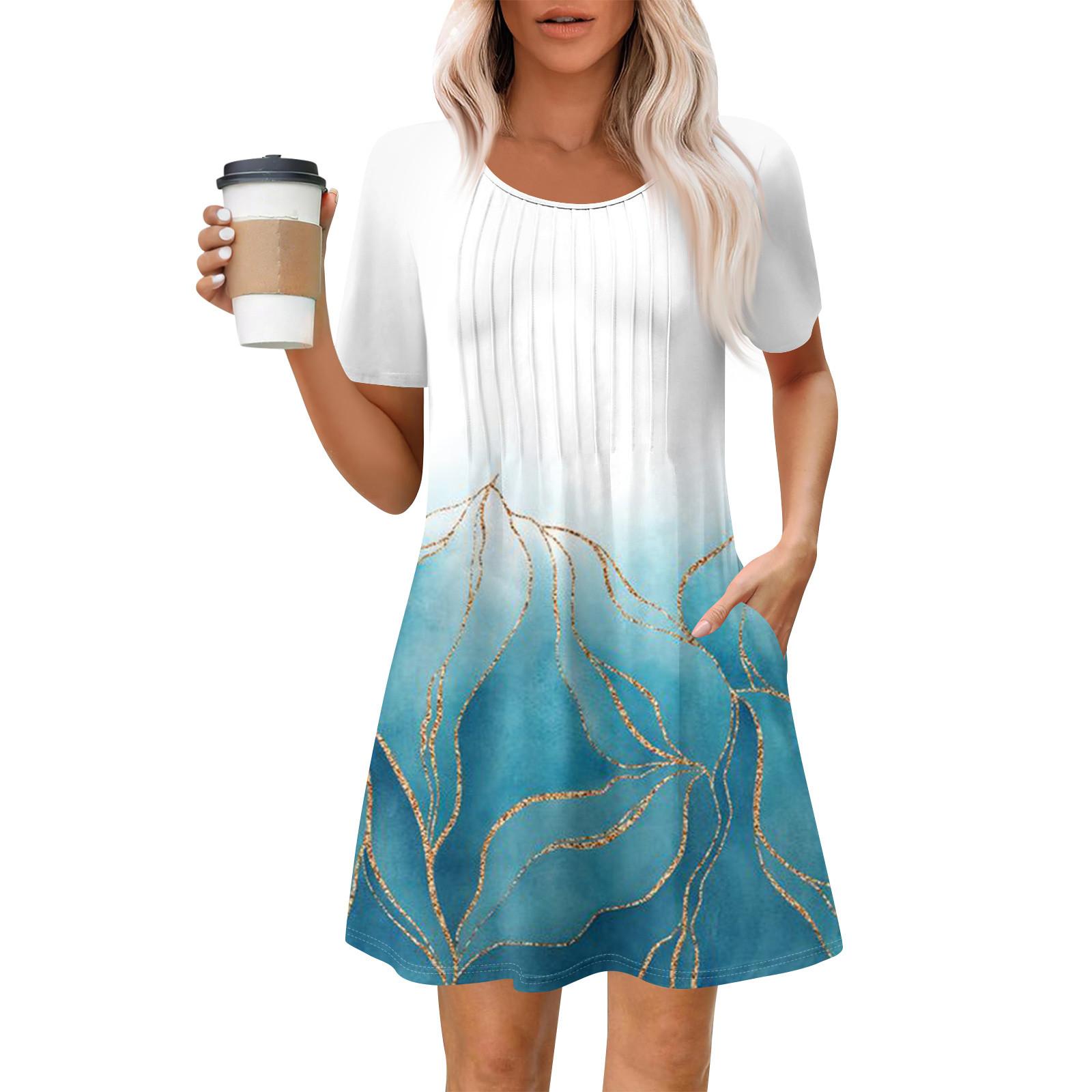 

Женское летнее платье свободного покроя для пляжного отдыха, сарафан с коротким рукавом и круглым вырезом, с карманом, с коротким рукавом, платье-рубашка M