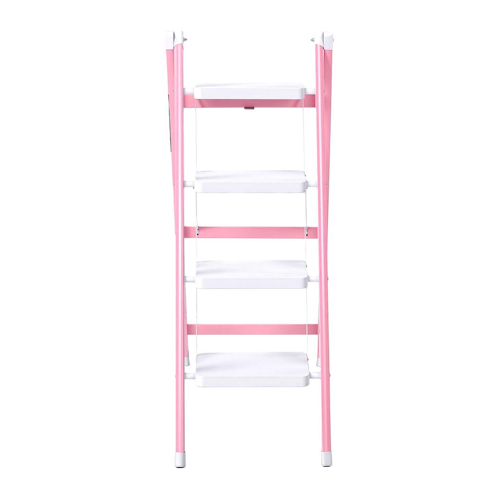 4 Step Ladder Non Slip Folding Step Stool Ladder Thickened Flower Stand for Kitchen Bedroom Office Pinkish White