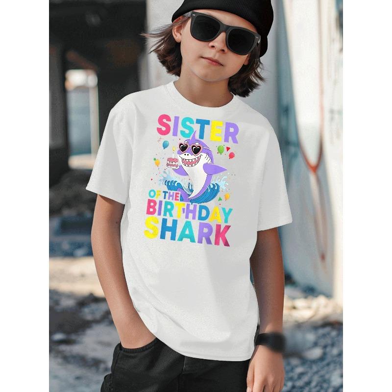 Boys Birthday Shark Heart Glasses Wave Quote Print Crewneck Tee 110 белый