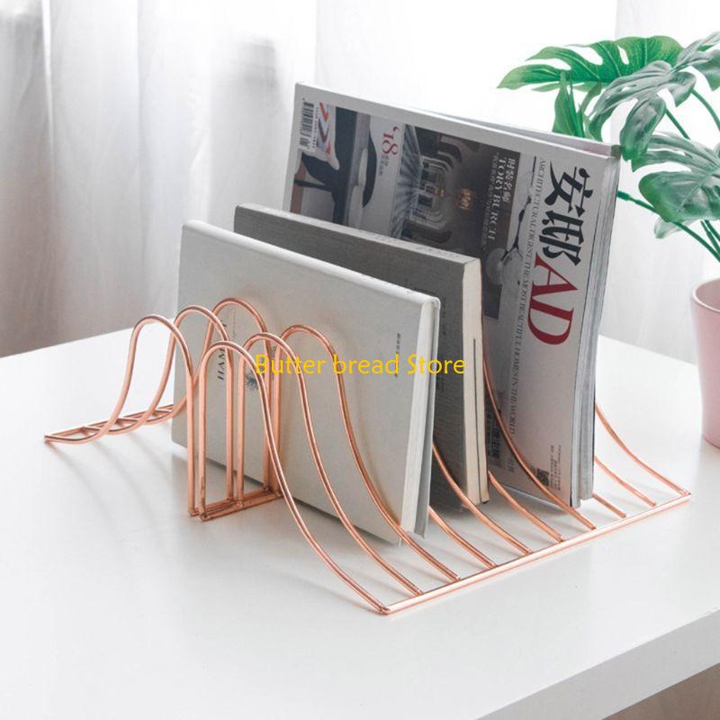 W89C 10 File Storage Shelf Book Stand Bookend Nordic Wrought Iron Holder for Home Office