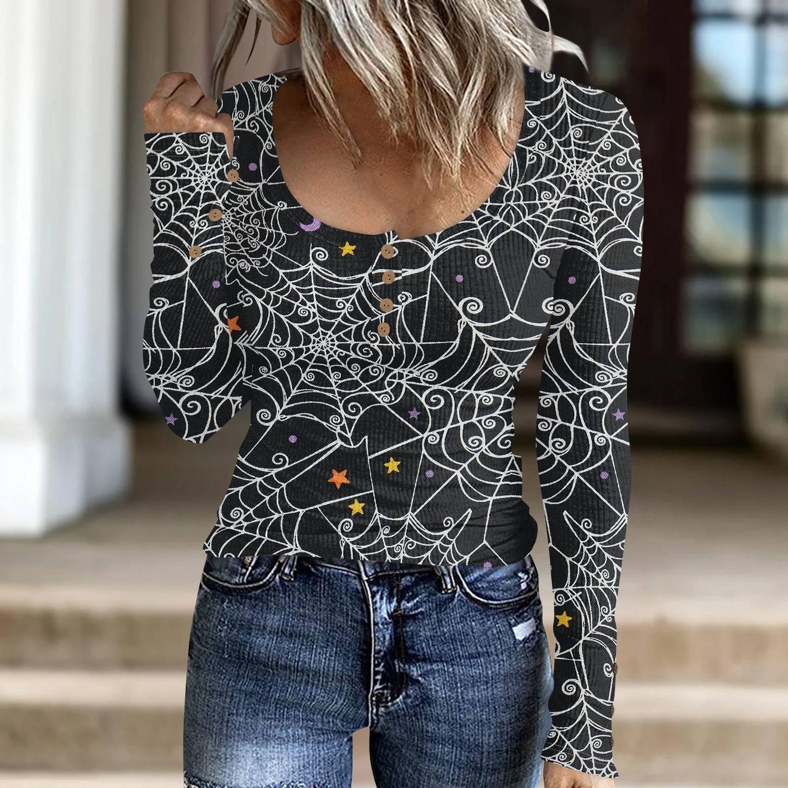 

Женский модный повседневный свитер с длинными рукавами и принтом на пуговицах в стиле Хэллоуина L чёрный