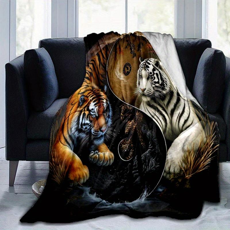 1pc Orange and White Tigers in Balance Blanket Perfect for Home Decor,Living Room, Travel, Camping, Car Blankets