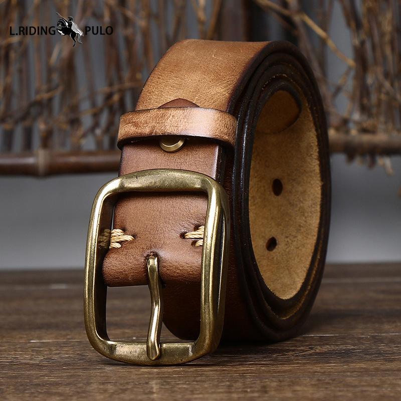 Genuine Leather Retro Distressed Wrinkled Belt Men's Genuine Leather Pin Buckle Top Layer Cowhide Korean Style Casual Belt