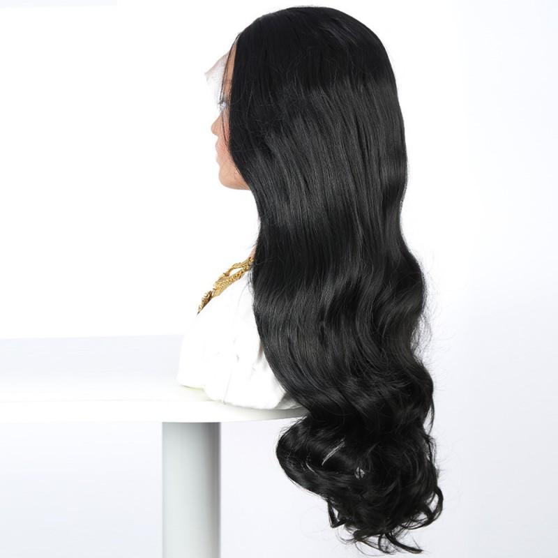 European American Front Lace Wig Women's Long Curly Hair Black Big Wave High Temperature Silk Headgear