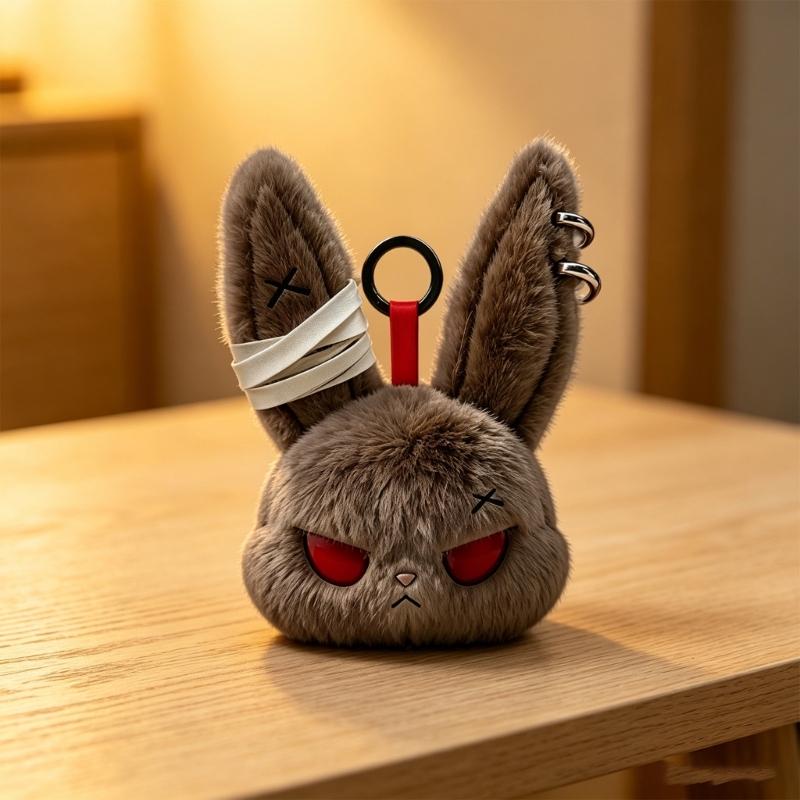 Dark Style Rabbit Plush Keychain Cute Rabbit Toy Stylish Keyrings Pendant Accessory For Bag Keys And Home Decors