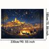 1pc 2D flat background of the Bethlehem Birth scene, starry sky, city lights and palm trees - polyester, Christmas decoration