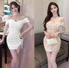One-word Shoulder Sexy Short-sleeved Off-the-shoulder Suspender Skirt Spice Girl V-neck Chest Bottom Lace Split-end Hip-wrapped Dress Women