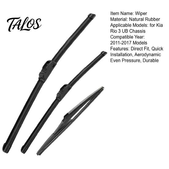 High Performance Auto Wipers Wiper Blades for Kia Rio 3 UB 2011-2017, 26"+16"+11" Beamless Front Rear Seamless Fit Curved Glass Full Set, Quiet