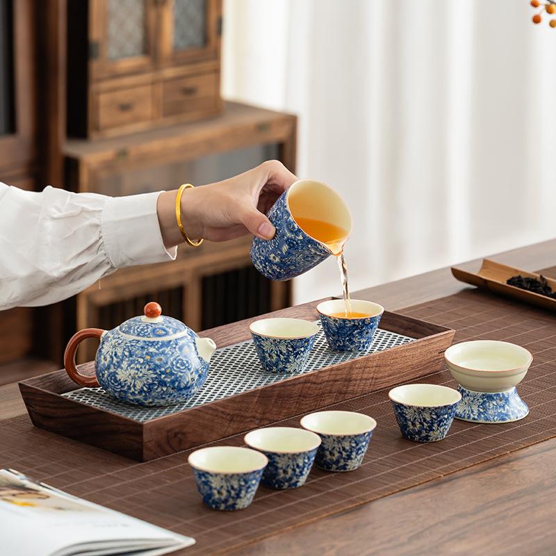 Anniversary celebration company business opening activities retro Ru kiln flower high-end tea set