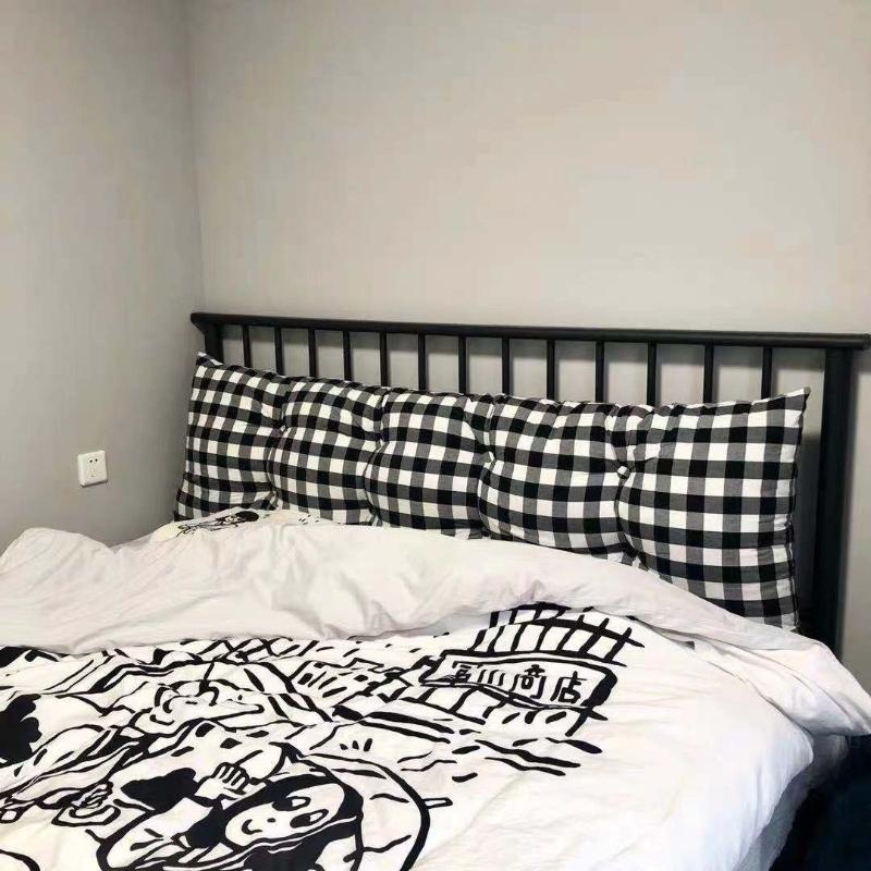 Thickened By 15cm Cute Korean Style Headboard Large Backrest Colorful Checkered Bed Cushion Soft and Skin Friendly Soft Bag Bedroom Tatami Pillow