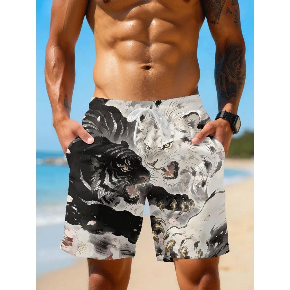 Creative Colorful Summer Leisure Holiday Cool Daily Versatile Shorts Fashionable Comfortable Plus Size Drawstring Loose Men Animal 3D Shorts