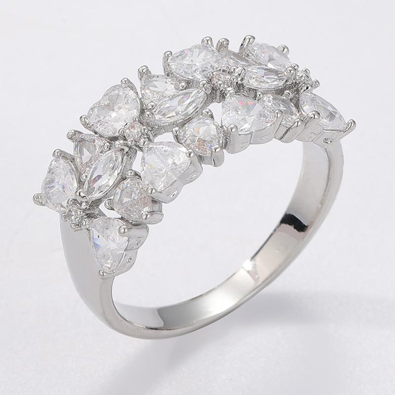 Elegant CopperColor Inlaid White CZ Women's Ring Geometry Daily Wear Party Jewelry