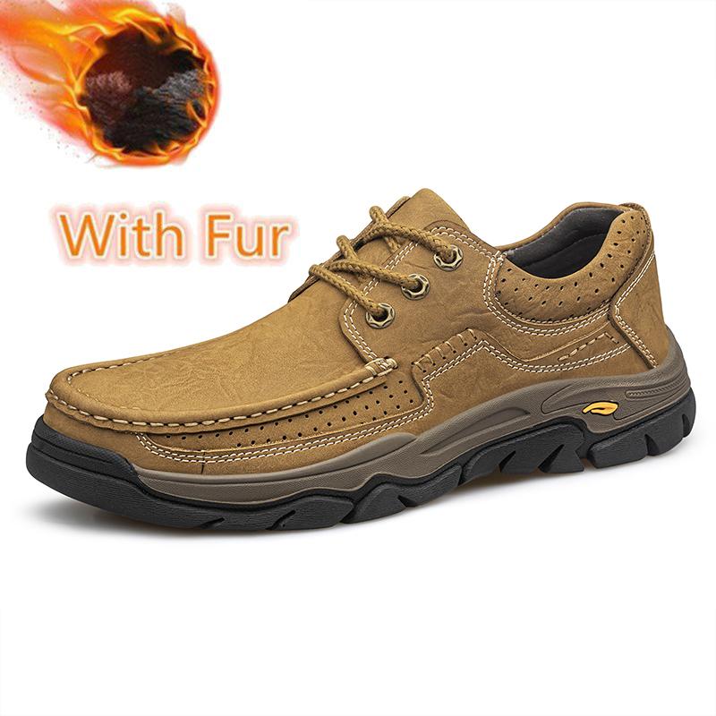 Fashion Genuine Leather Men Casual Shoes Outdoor Man Hiking Shoes Non-Slip Male Treking Footwear High Quality Outdoor Sneakers Trainers