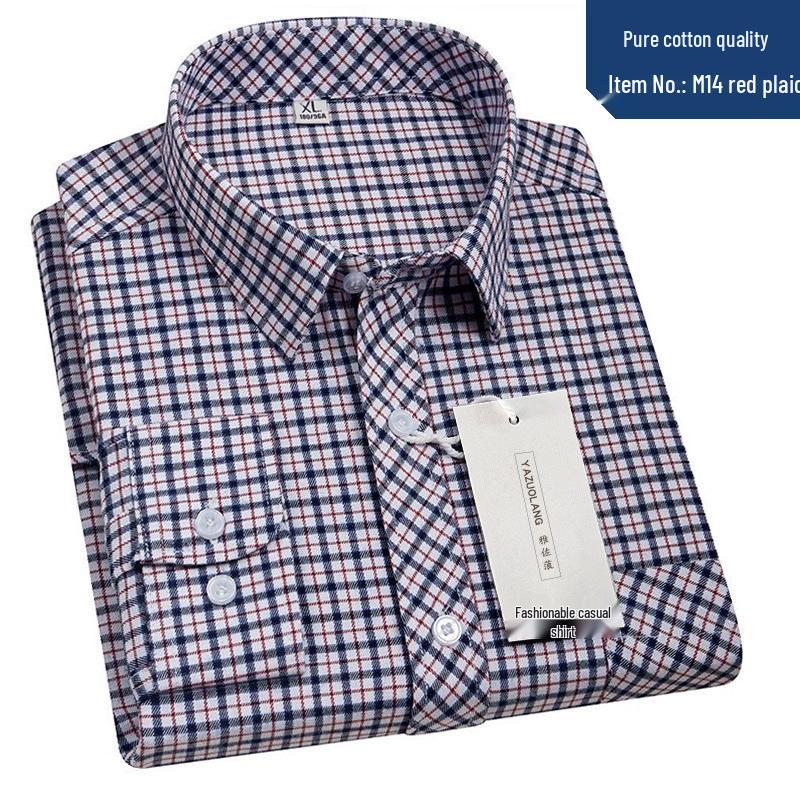 Pánská košile s dlouhým rukávem z kostkované bavlny - Mladistvá jarní/podzimní ležérní, prodyšná s límečkem na knoflíčky pro střední věk a pro tátu