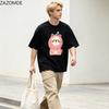 ZAZOMDE Streetwear Pink Cartoon Lion Graphic TShirt Unisex Unique Hat Lion Print Cotton Short Sleeve Fashion Personality Tee
