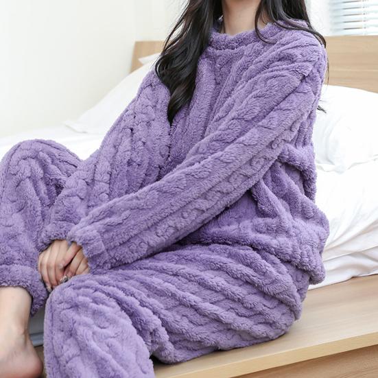 2 buc/set Set pijamale de iarnă din lână corali îngroșată, textura răsucită rotundă