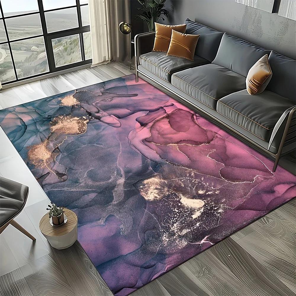 Modern Art Fashion Marble Black White Gold Stone Carpet Rug for Living Room Bedroom Home Sofa Decoration,Non-slip Floor Mat