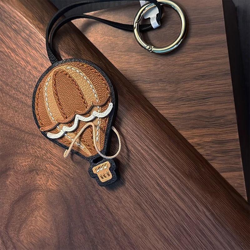 Brown Hot Air Balloon Leather Bag Charm Backpack Pendant High-End Handmade Keychain Cute