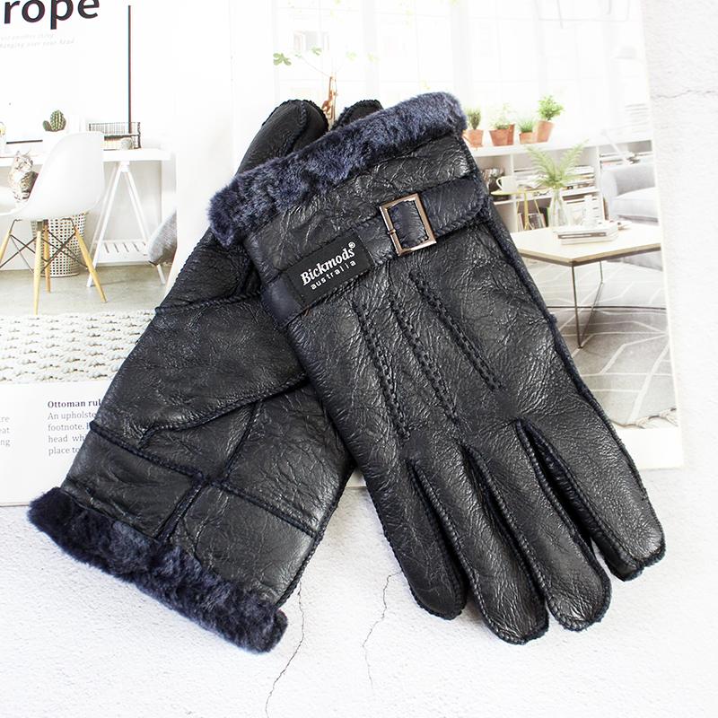 Sheepskin Fur Gloves Men Leather Thick Winter Warm Outdoor Wind and Cold Handmade Sewing Finger New Bickmods Brand