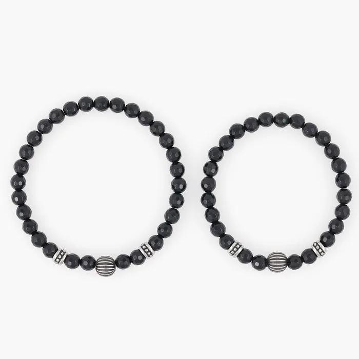 Antique Wrinkle Ball Point Black Cut Onyx Gemstone Bracelet (C2403AC1187_BK)