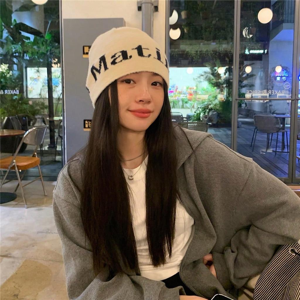 Ins Niche Personalized Alphabet Wool Hat Korean Cold Hat Ear Protector Melon Fur Hat Street Knitted Hat Tide