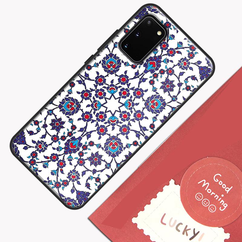 Square Turkish Flower Tiles Phone Case For Samsung Galaxy S24 S26 Ultra S20 S21 S22 S23 S25 Plus S10 S25 FE Cover Shell