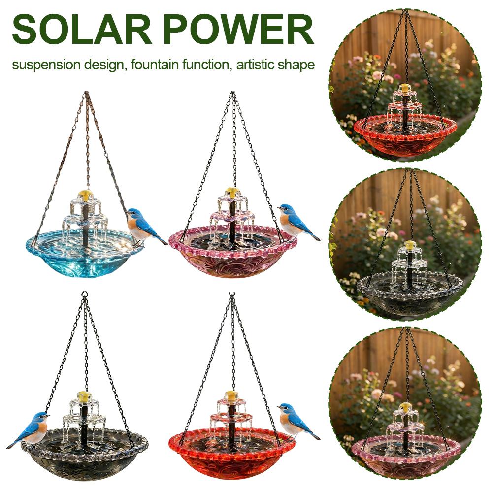 Cascade Hanging Bird Bath Fountain Hanging Solar Powered Hummingbird Bath Bowl For Garden Bird Feeder Supplies Garden Decor