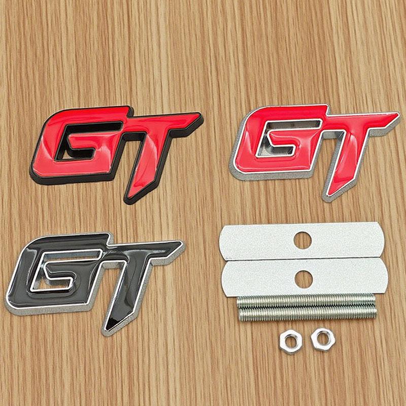 Qtxgl4 1PC 3d Metal Red Black Letters GT Logo Car Front Grille Badge Emblem for Auto GT Decal Accessories