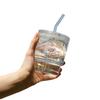 Colorful Laser Bamboo Cup, Office Glass Water Cup, Household Simple Beverage Coffee Cup with Lid, Transparent Straw Cup
