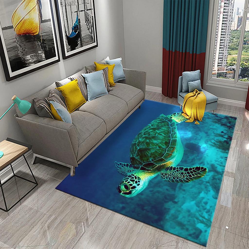 Teppiche mit 3D-Cartoon-Meeresschildkrötenmuster für Wohnzimmer, Badezimmer, rutschfest, groß, Schlafzimmer, Bettvorleger