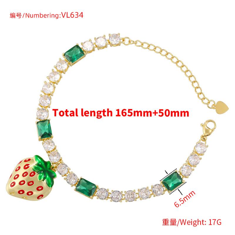 Exquisite Sweet Copper Diamond Strawberry Bracelet Necklace Premium Fruit Jewelry Set Vl633-634