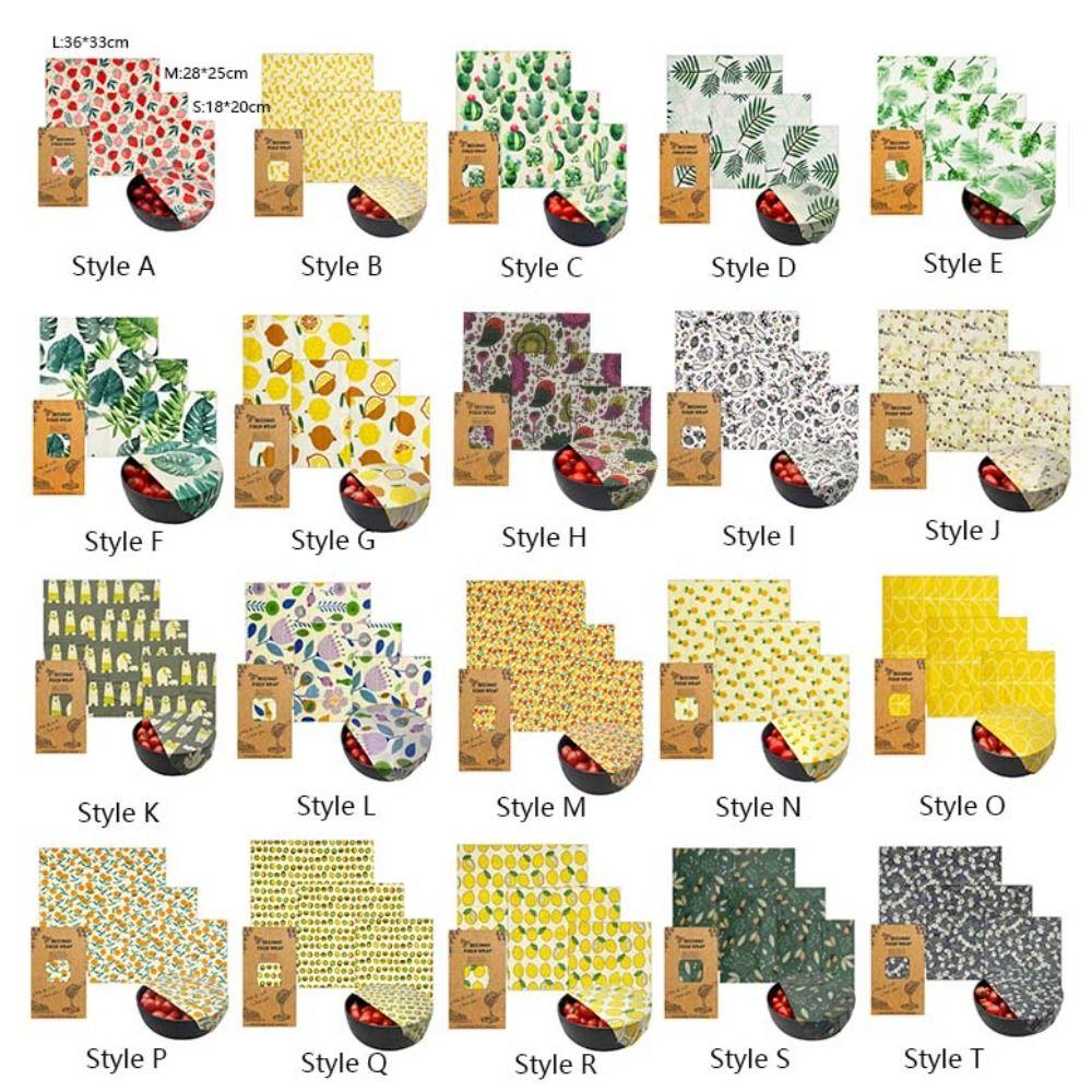 3pcs/Set Reusable Beeswax Wrap Paper Natural Food Wrapping Paper Fresh Keeping Cloth  Sandwich