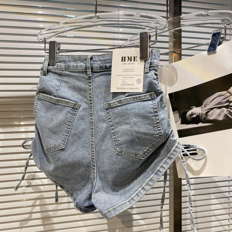 Rahat Skinny Moda ve Çok Yönlü Tasarım Anlayışı Denim Şort Kadın Yaz Yüksek Bel Lastikli Slim Düz İpli A Kesim Pantolon