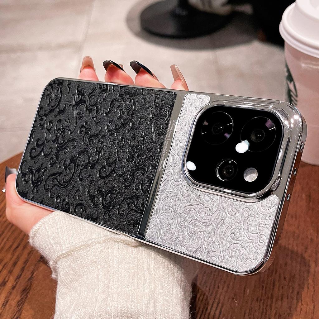 For OPPO Reno 15 Pro Case Fashion Plated Frame Embossed PU Leather Hard Cover For Oppo Reno 15 Pro Shell Shockproof Bumper