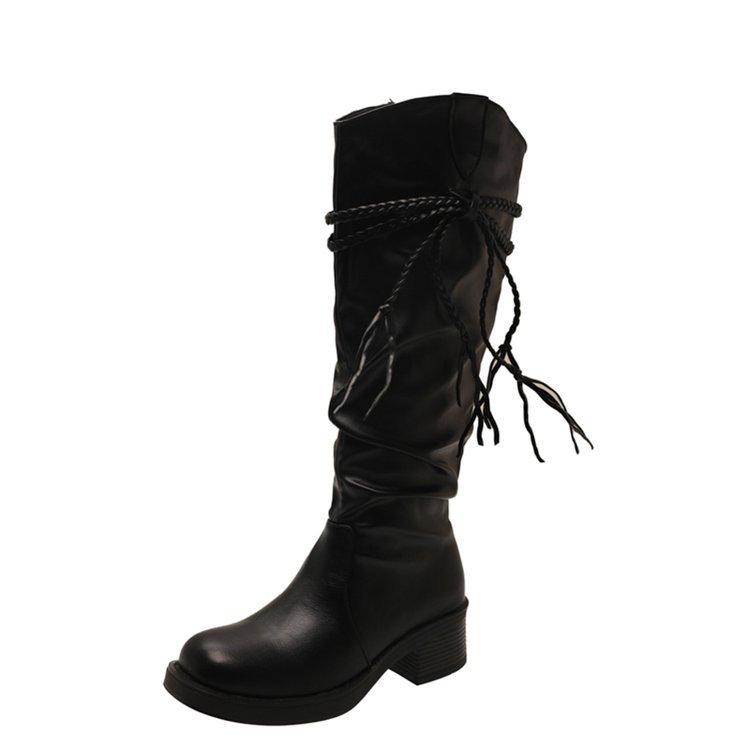 

White Fringed Boots Women s Retro But Knee Boots Thick Heel Pointed Tall Egyptian Knight Boots Pile Boots 40 чорний