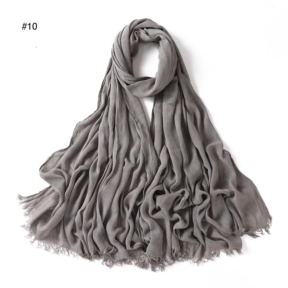 Crinkle Rayon Hijab Women Muslim Scarf Shawls Fringe Solid Headscarf Head Wraps Big Size Plain Islamic Turban Headbands Foulard